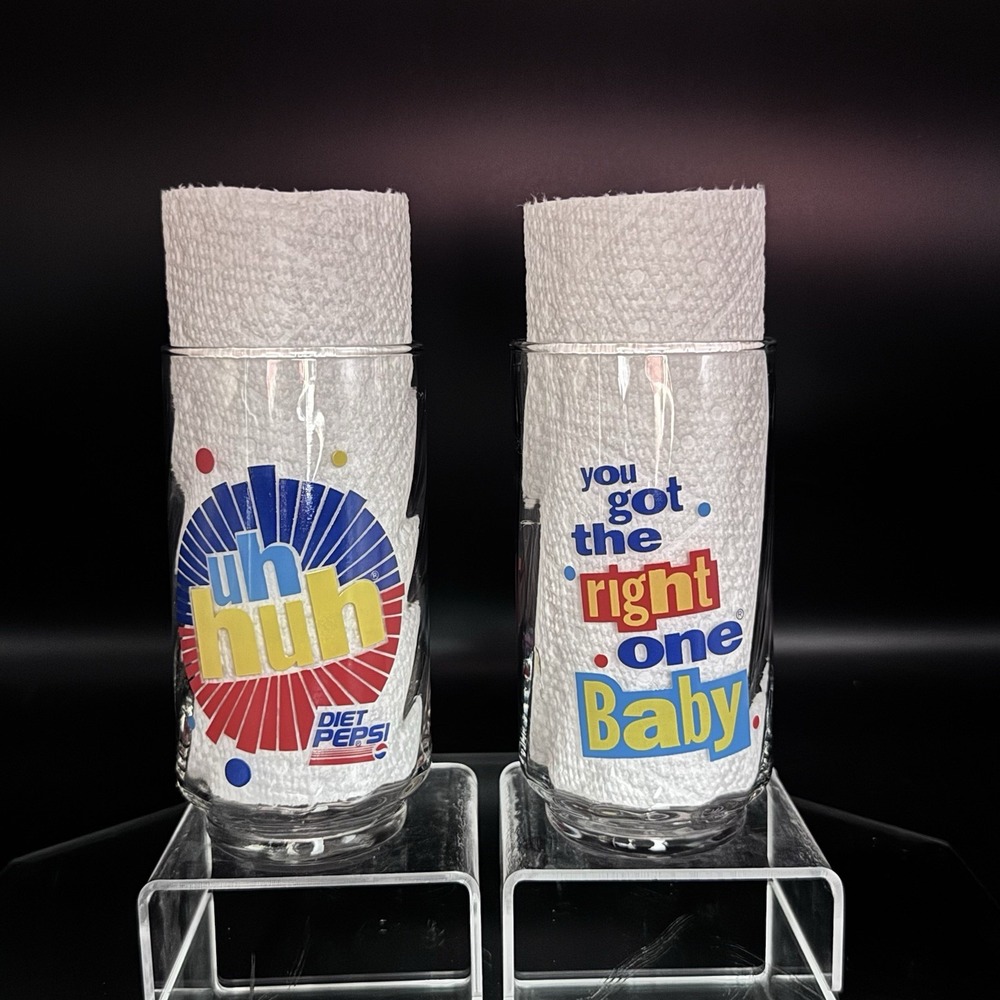 (2) Vintage Diet Pepsi Glasses Ray Charles You Got‎ The Right One Baby Uh-Huh